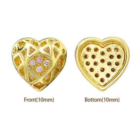 Heart Shape Golden Plated High-Quality Sew-on Alloy Charms Inlaid Cubic Zirconia