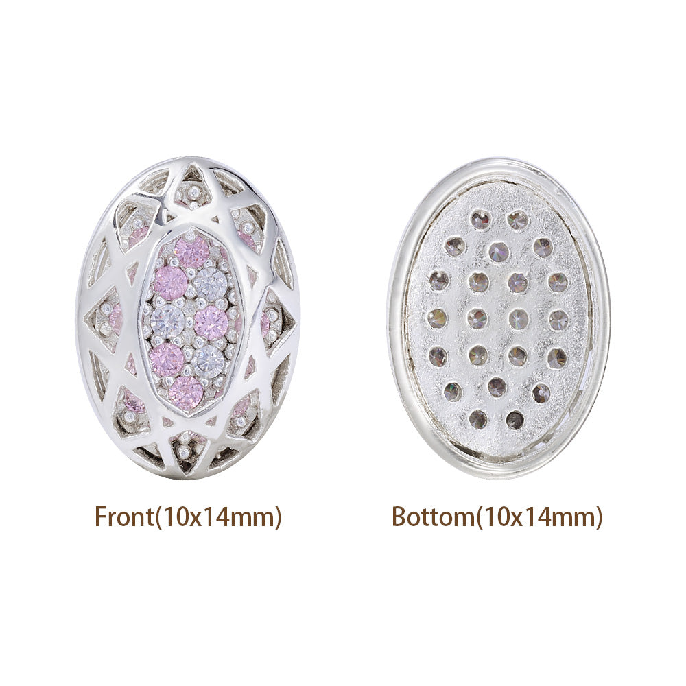 Oval Shape Silver Plated High-Quality Sew-on Alloy Charms Inlaid Cubic Zirconia