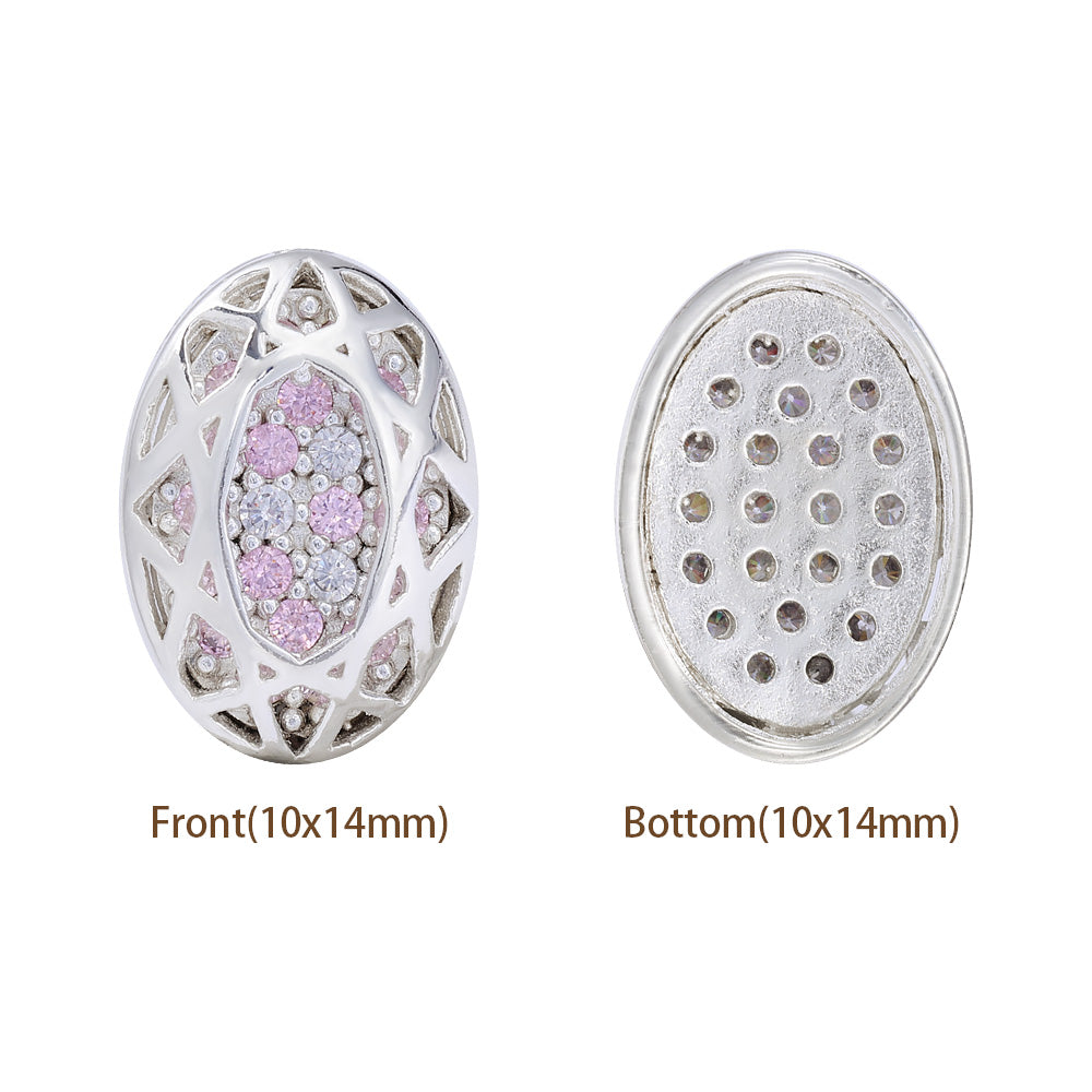 Oval Shape Silver Plated High-Quality Sew-on Alloy Charms Inlaid Cubic Zirconia WholesaleRhinestone