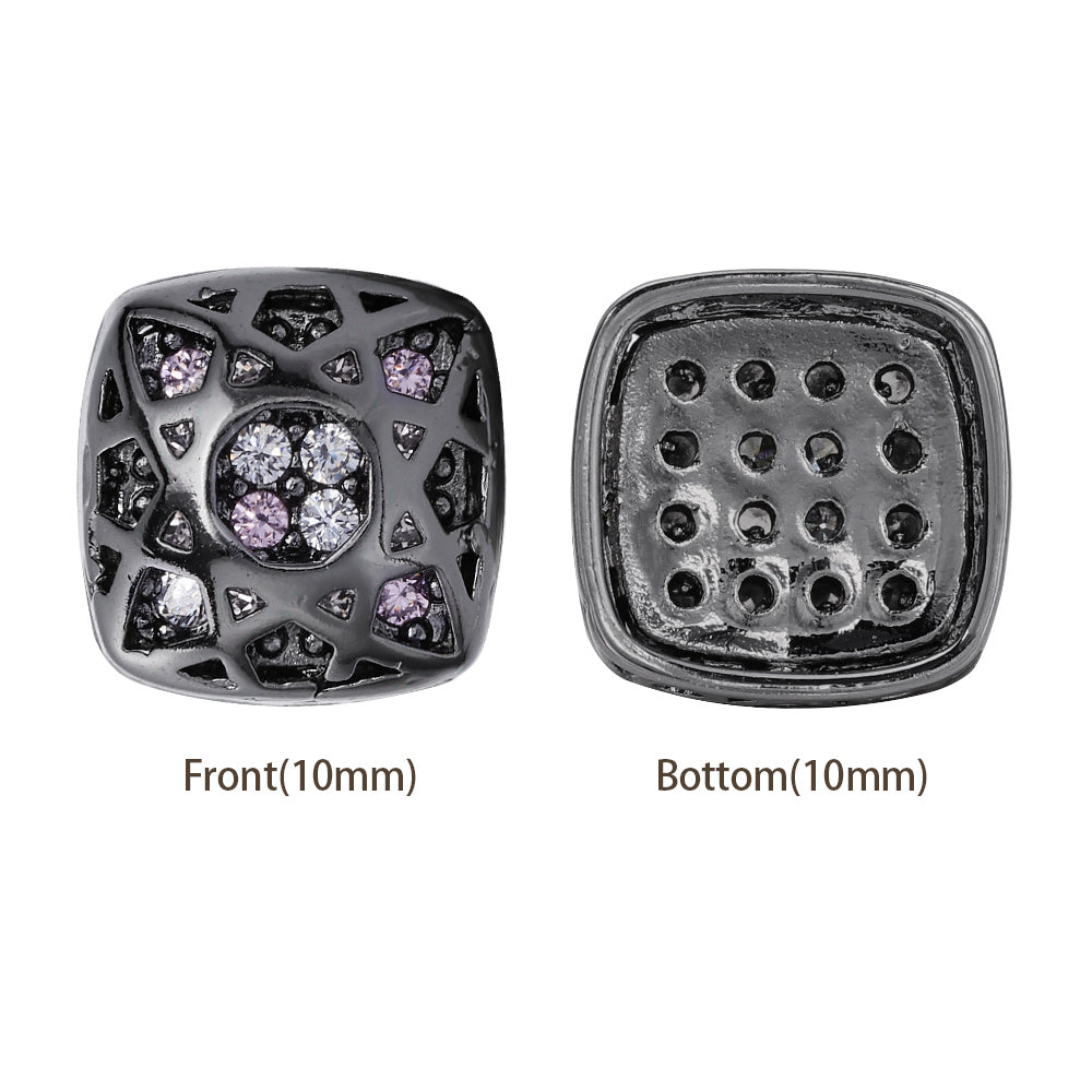 Cushion Square Shape Hematite Plated High-Quality Sew-on Alloy Charms Inlaid Cubic Zirconia