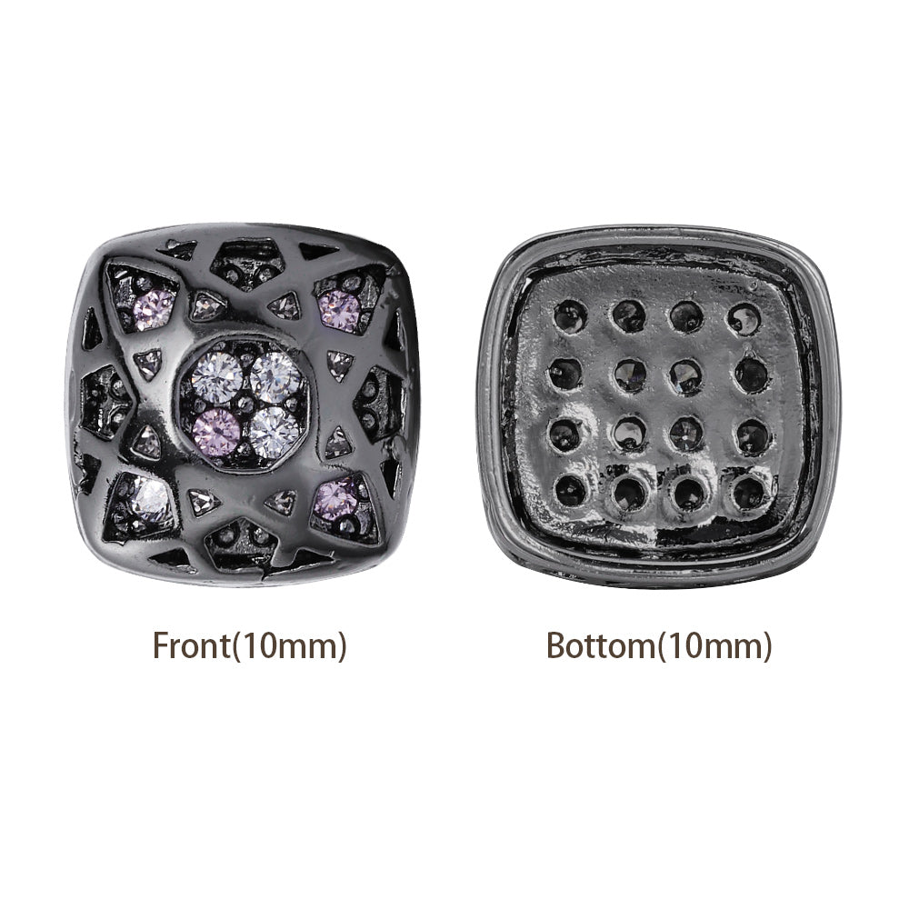 Cushion Square Shape Hematite Plated High-Quality Sew-on Alloy Charms Inlaid Cubic Zirconia WholesaleRhinestone