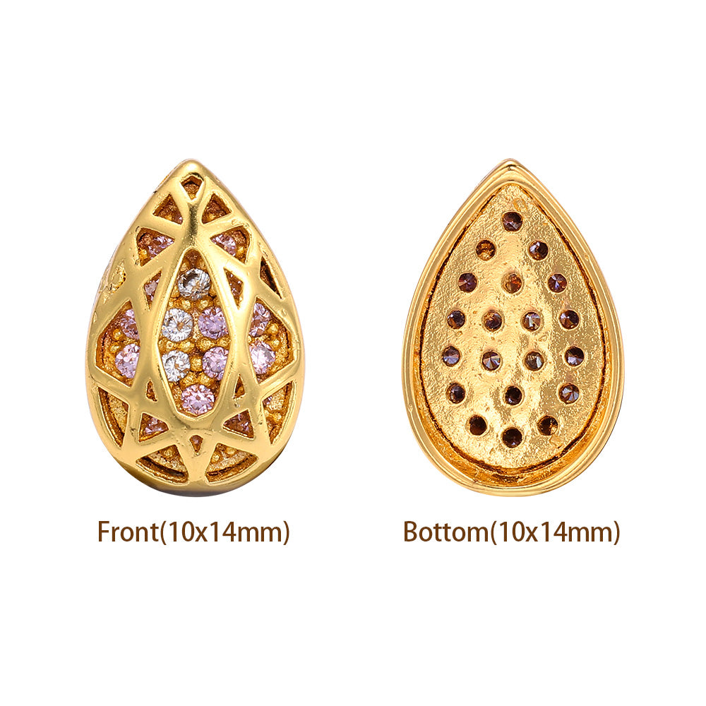 Drop Shape Golden Plated High-Quality Sew-on Alloy Charms Inlaid Cubic Zirconia