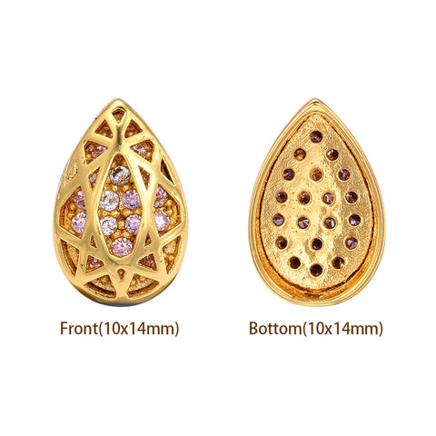 Drop Shape Golden Plated High-Quality Sew-on Alloy Charms Inlaid Cubic Zirconia