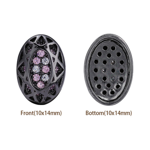 Oval Shape Hematite Plated High-Quality Sew-on Alloy Charms Inlaid Cubic Zirconia