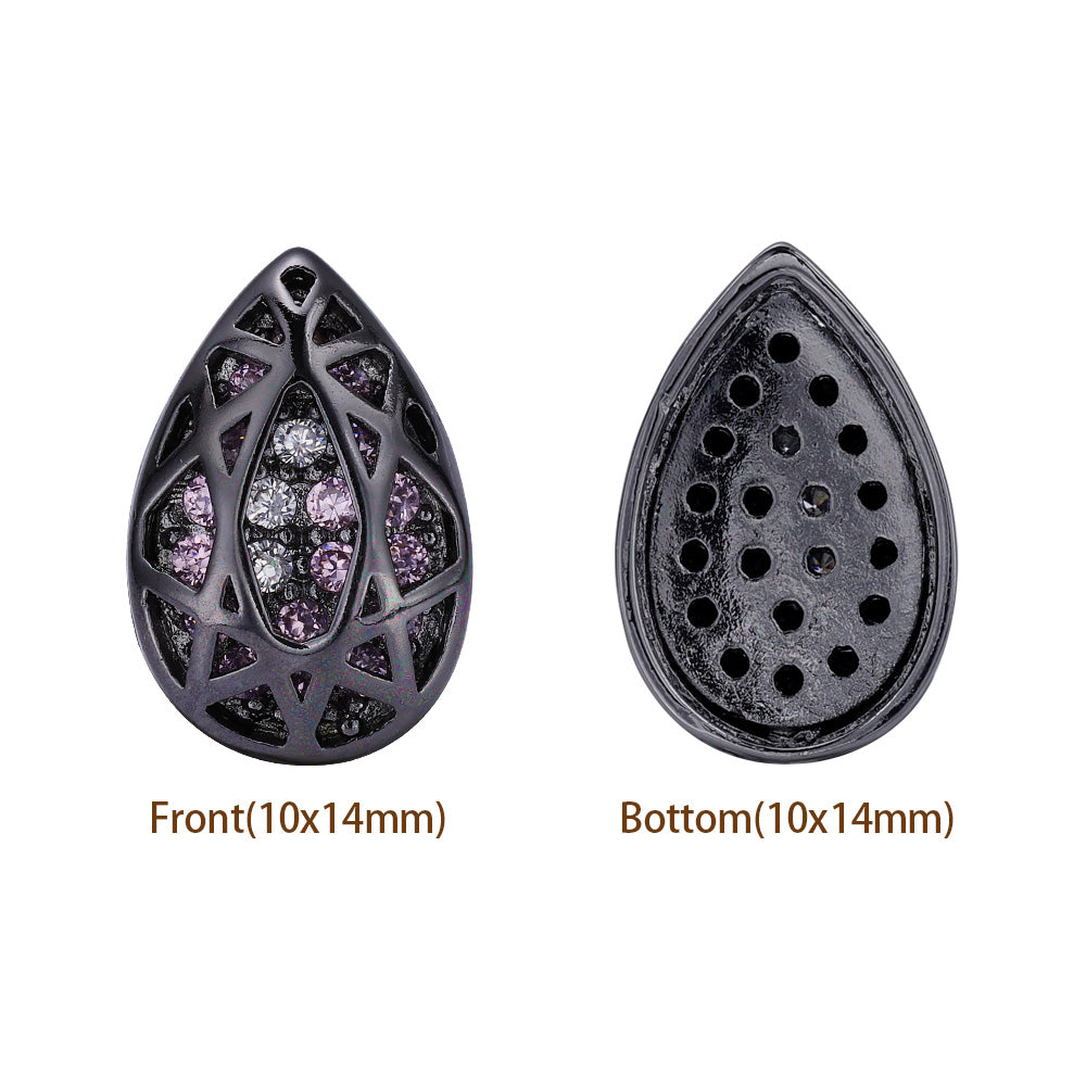 Drop Shape Hematite Plated High-Quality Sew-on Alloy Charms Inlaid Cubic Zirconia WholesaleRhinestone