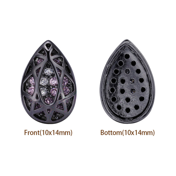 Drop Shape Hematite Plated High-Quality Sew-on Alloy Charms Inlaid Cubic Zirconia WholesaleRhinestone