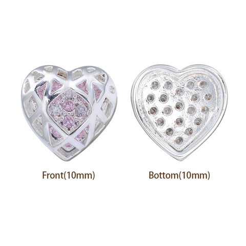 Heart Shape Silver Plated High-Quality Sew-on Alloy Charms Inlaid Cubic Zirconia