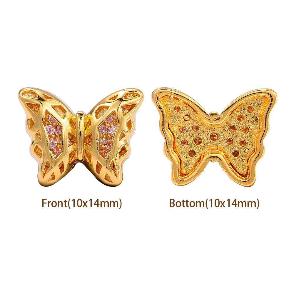 Butterfly Shape Golden Plated High-Quality Sew-on Alloy Charms Inlaid Cubic Zirconia