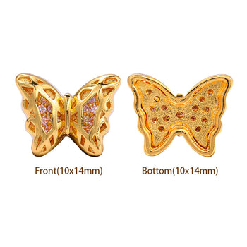 Mixed Colors Butterfly Shape Golden Plated High-Quality Sew-on Alloy Charms Inlaid Cubic Zirconia WholesaleRhinestone