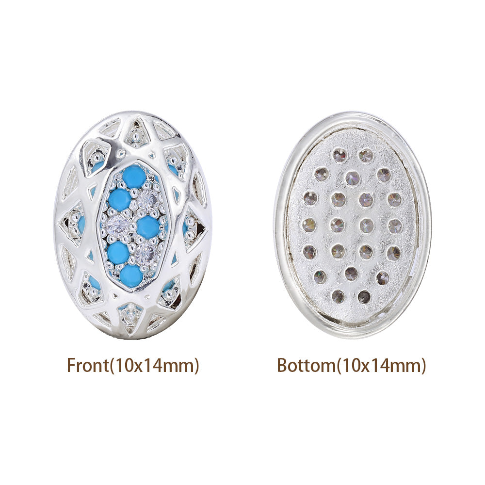 Oval Shape Silver Plated High-Quality Sew-on Alloy Charms Inlaid Cubic Zirconia WholesaleRhinestone