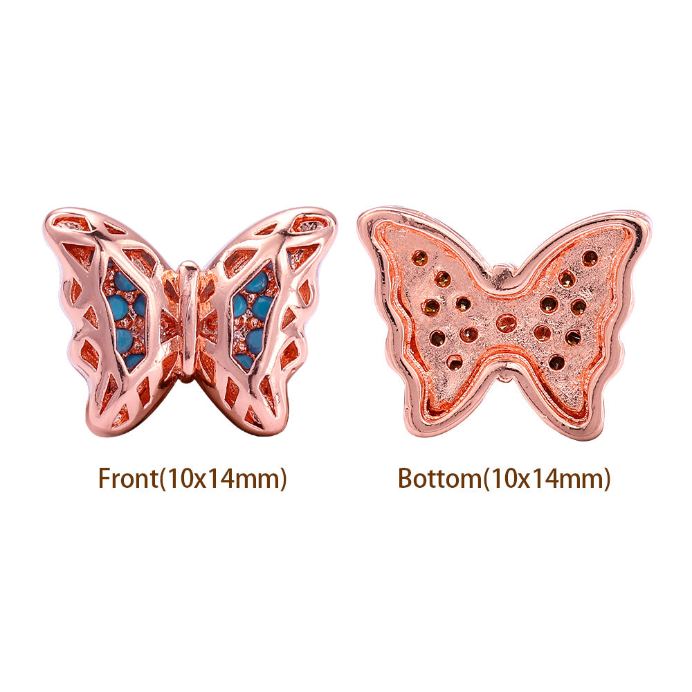 Butterfly Shape Rose Gold plated High-Quality Sew-on Alloy Charms Inlaid Cubic Zirconia WholesaleRhinestone