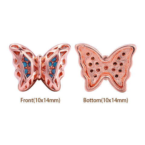 Butterfly Shape Rose Gold plated High-Quality Sew-on Alloy Charms Inlaid Cubic Zirconia