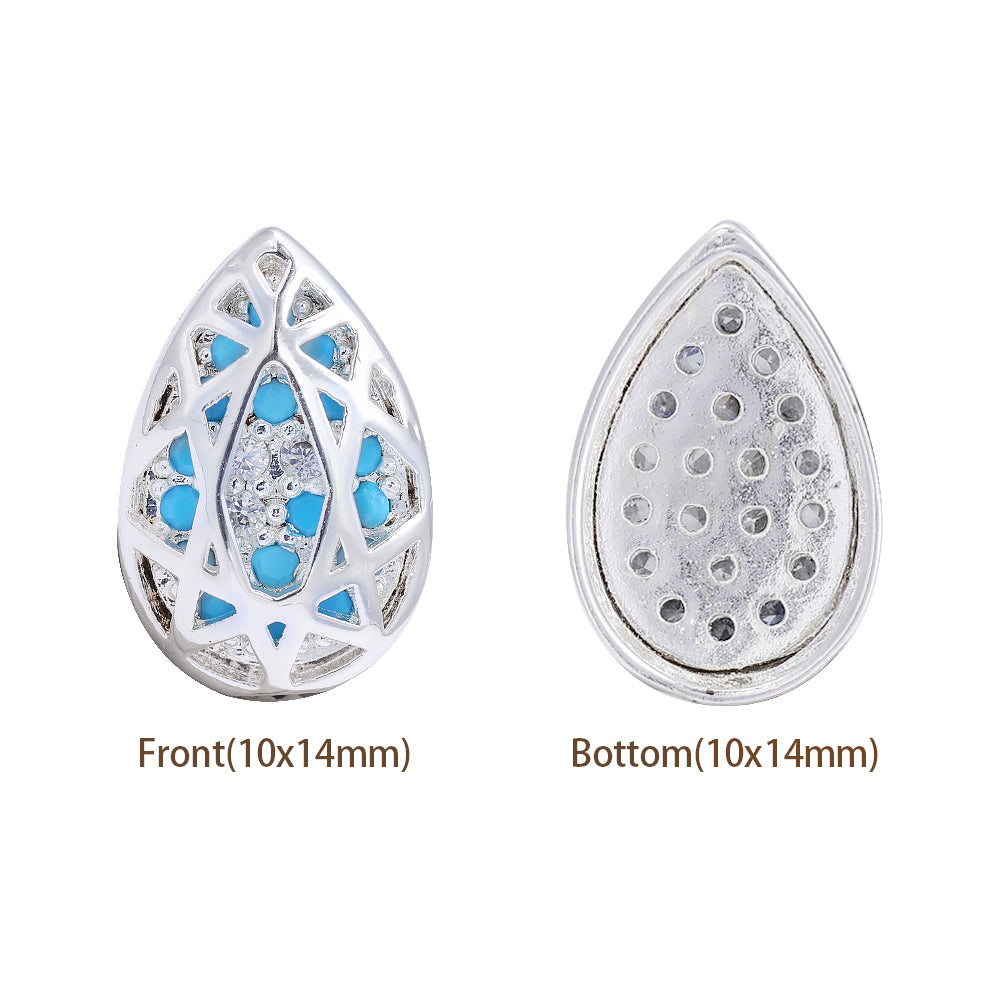 Drop Shape Silver Plated High-Quality Sew-on Alloy Charms Inlaid Cubic Zirconia WholesaleRhinestone