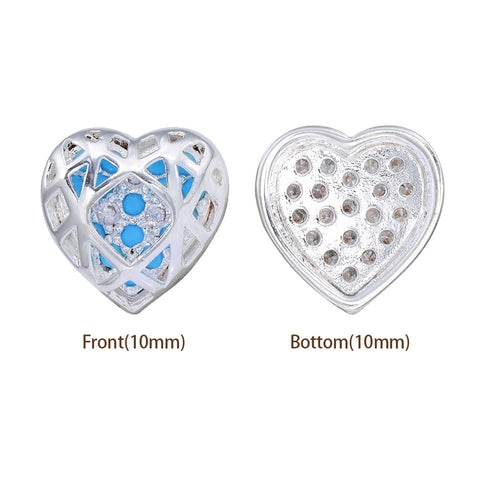 Heart Shape Silver Plated High-Quality Sew-on Alloy Charms Inlaid Cubic Zirconia