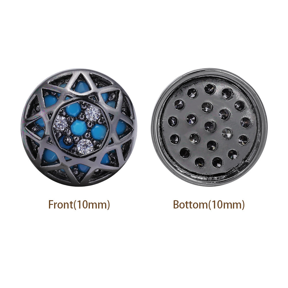 Round Shape Hematite Plated High-Quality Sew-on Alloy Charms Inlaid Cubic Zirconia WholesaleRhinestone