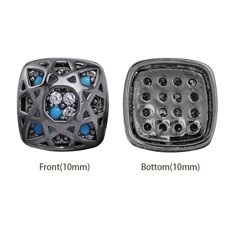 Cushion Square Shape Hematite Plated High-Quality Sew-on Alloy Charms Inlaid Cubic Zirconia WholesaleRhinestone