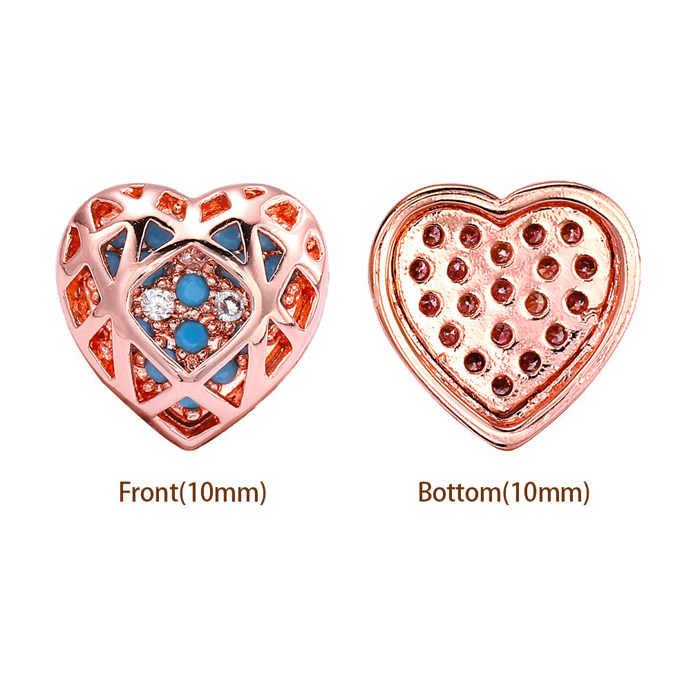 Heart Shape Rose Gold Plated High-Quality Sew-on Alloy Charms Inlaid Cubic Zirconia