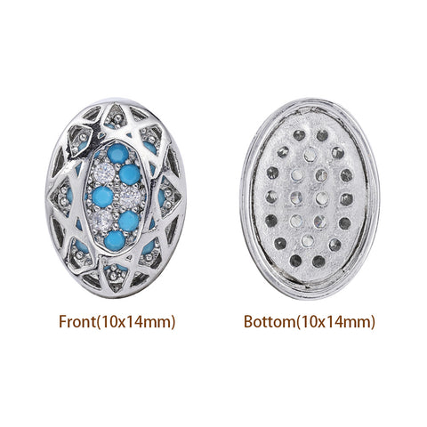 Oval Shape Imitation Rhodium Plated High-Quality Sew-on Alloy Charms Inlaid Cubic Zirconia