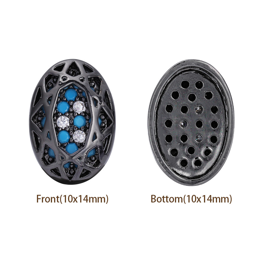 Oval Shape Hematite Plated High-Quality Sew-on Alloy Charms Inlaid Cubic Zirconia WholesaleRhinestone