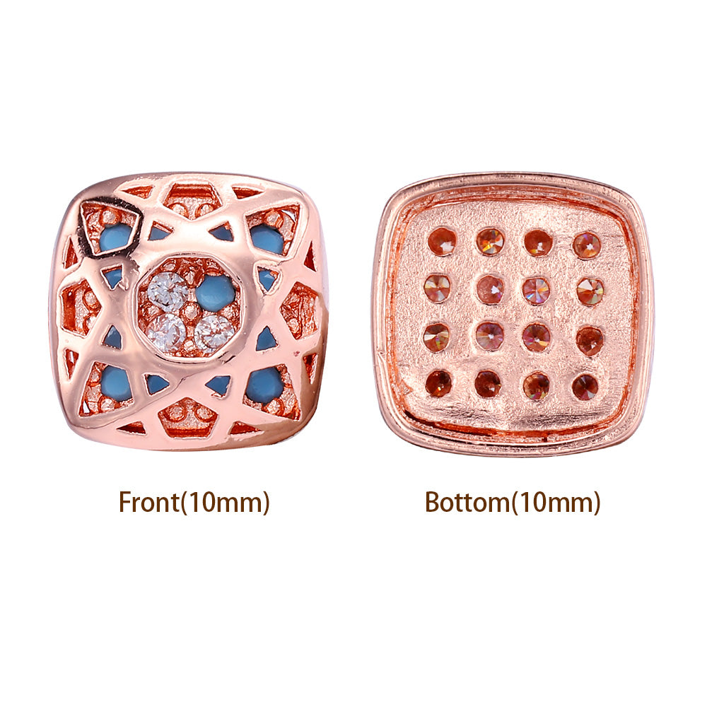 Cushion Square Shape Rose Gold Plated High-Quality Sew-on Alloy Charms Inlaid Cubic Zirconia WholesaleRhinestone
