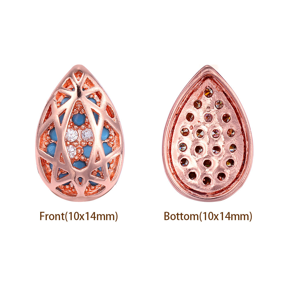 Drop Shape Rose Gold Plated High-Quality Sew-on Alloy Charms Inlaid Cubic Zirconia