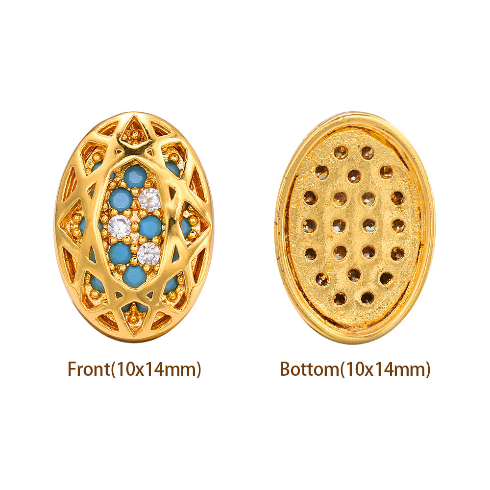 Oval Shape Golden Plated High-Quality Sew-on Alloy Charms Inlaid Cubic Zirconia