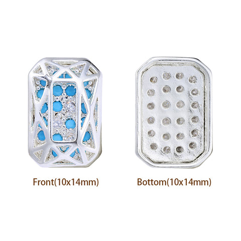 Octagon Shape Silver Plated High-Quality Sew-on Alloy Charms Inlaid Cubic Zirconia