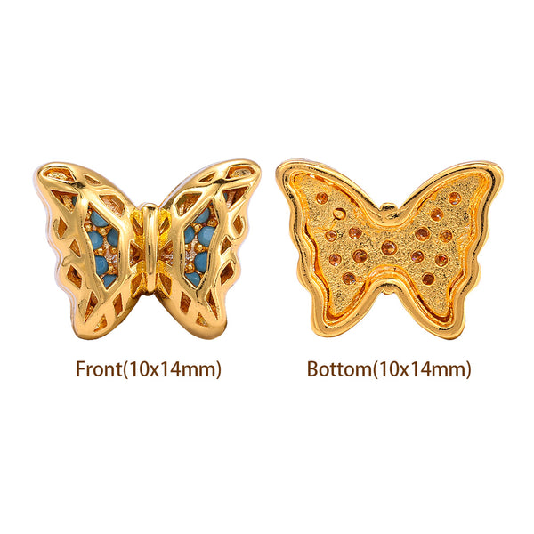 Butterfly Shape Golden Plated High-Quality Sew-on Alloy Charms Inlaid Cubic Zirconia WholesaleRhinestone