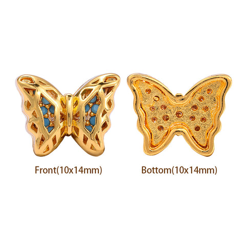 Butterfly Shape Golden Plated High-Quality Sew-on Alloy Charms Inlaid Cubic Zirconia