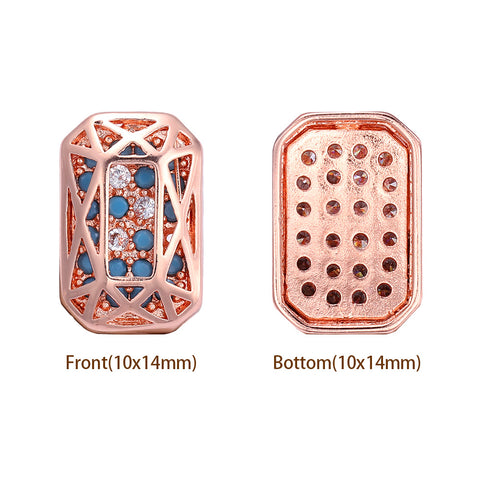 Octagon Shape Rose Gold Plated High-Quality Sew-on Alloy Charms Inlaid Cubic Zirconia