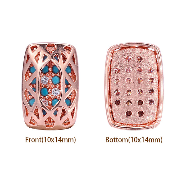 Cushion Rectangle Shape Rose Gold Plated High-Quality Sew-on Alloy Charms Inlaid Cubic Zirconia WholesaleRhinestone