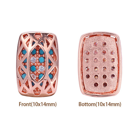 Cushion Rectangle Shape Rose Gold Plated High-Quality Sew-on Alloy Charms Inlaid Cubic Zirconia