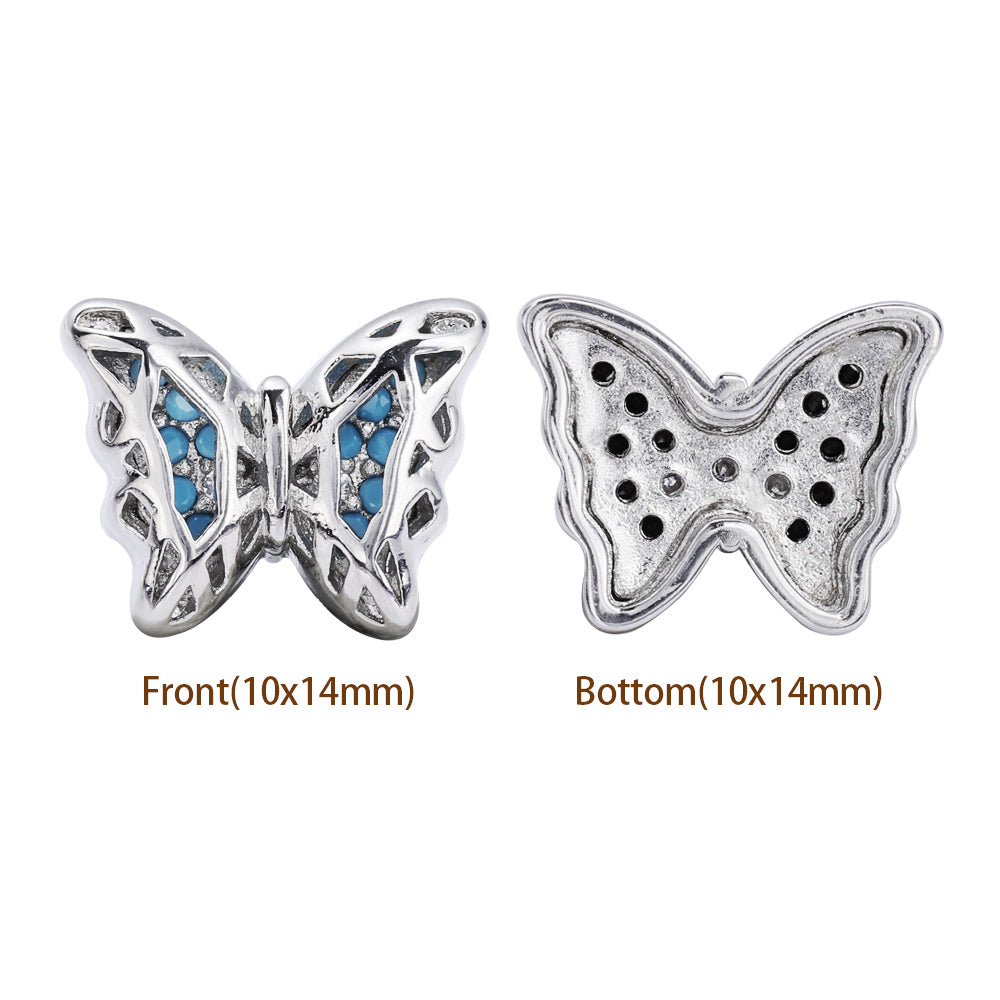 Butterfly Shape Imitation Rhodium Plated High-Quality Sew-on Alloy Charms Inlaid Cubic Zirconia