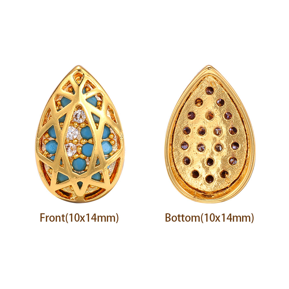 Drop Shape Golden Plated High-Quality Sew-on Alloy Charms Inlaid Cubic Zirconia