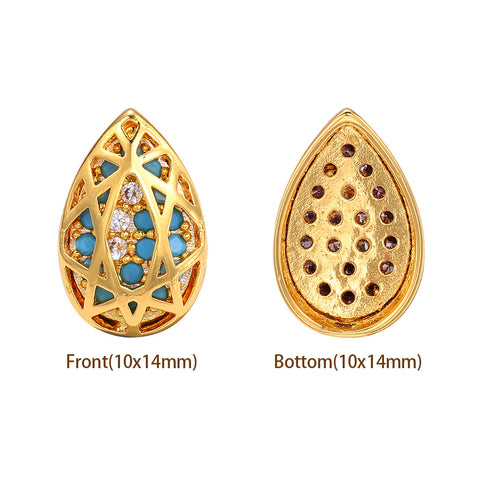 Drop Shape Golden Plated High-Quality Sew-on Alloy Charms Inlaid Cubic Zirconia