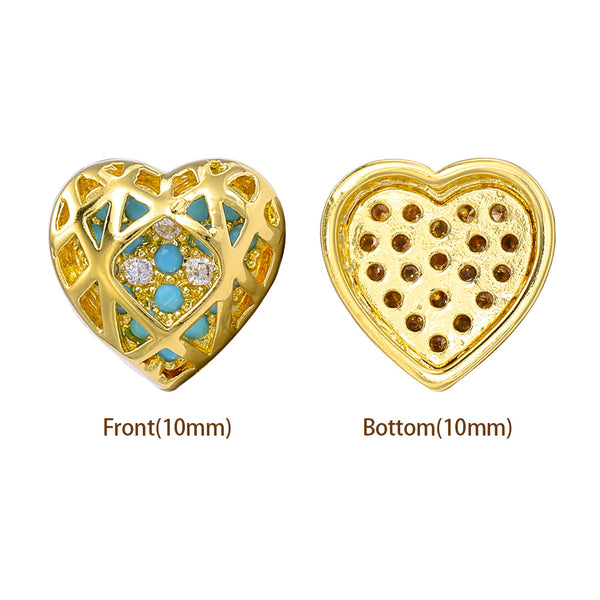 Heart Shape Golden Plated High-Quality Sew-on Alloy Charms Inlaid Cubic Zirconia WholesaleRhinestone