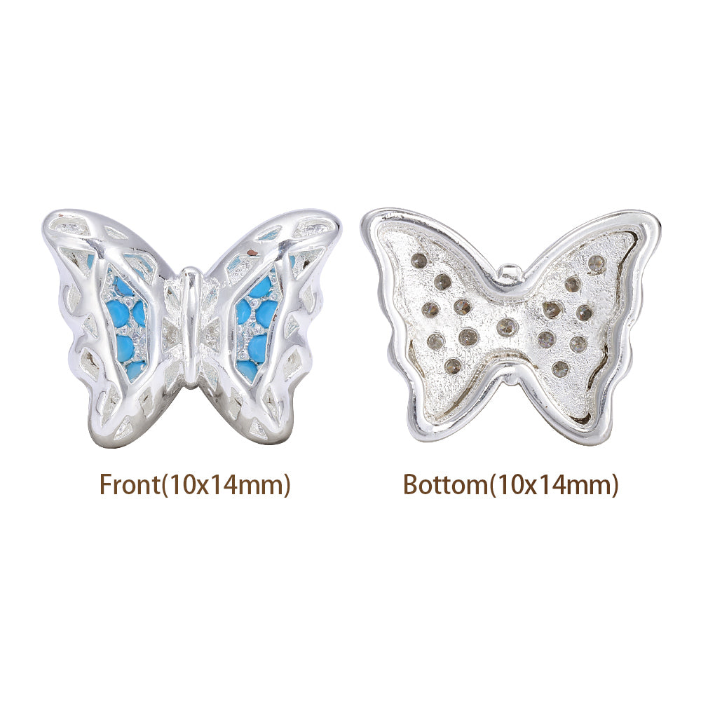 Butterfly Shape Silver Plated High-Quality Sew-on Alloy Charms Inlaid Cubic Zirconia WholesaleRhinestone
