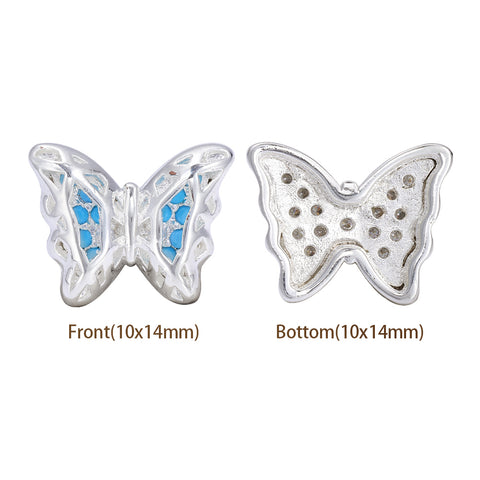 Butterfly Shape Silver Plated High-Quality Sew-on Alloy Charms Inlaid Cubic Zirconia