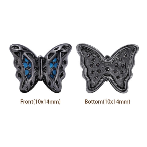 Butterfly Shape Hematite Plated High-Quality Sew-on Alloy Charms Inlaid Cubic Zirconia