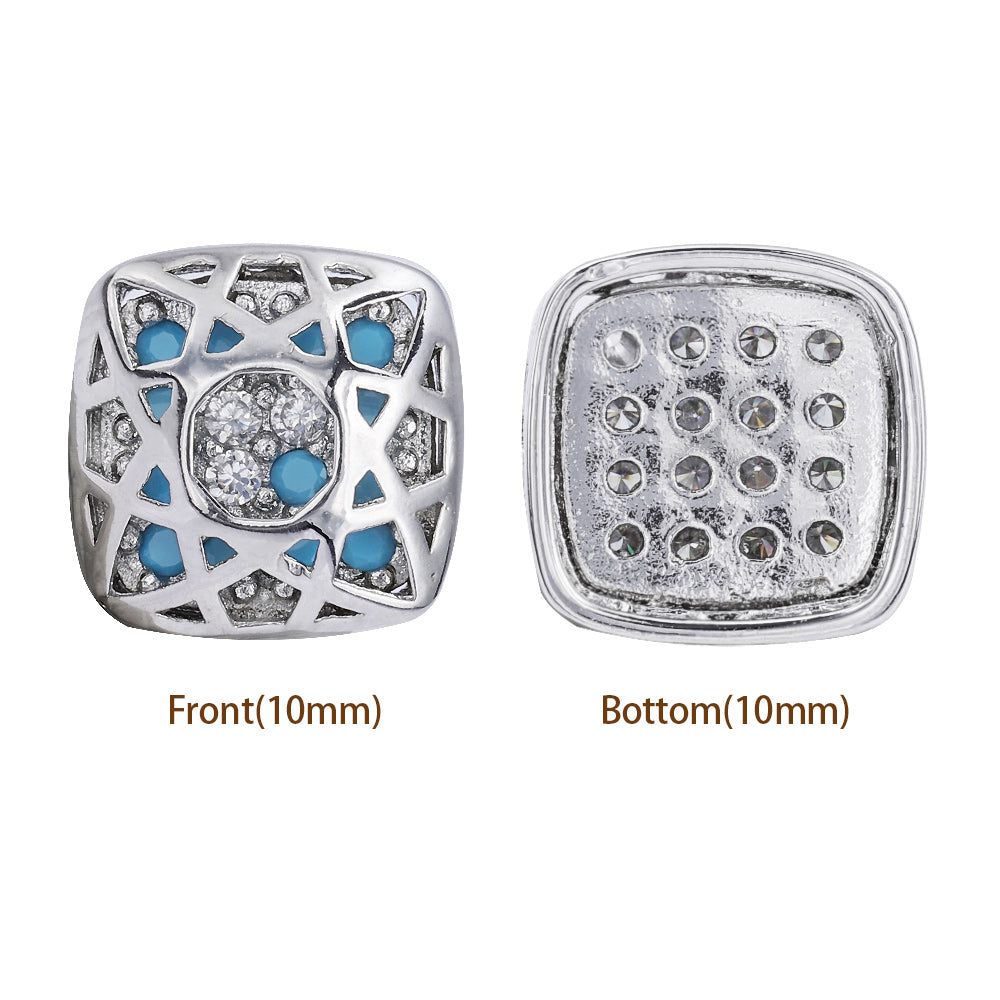 Cushion Square Shape Imitation Rhodium Plated High-Quality Sew-on Alloy Charms Inlaid Cubic Zirconia