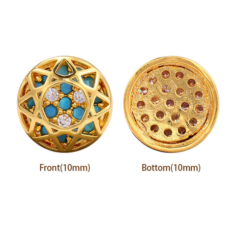 Round Shape Golden Plated High-Quality Sew-on Alloy Charms Inlaid Cubic Zirconia