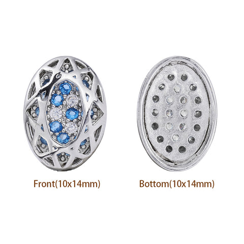 Oval Shape Imitation Rhodium Plated High-Quality Sew-on Alloy Charms Inlaid Cubic Zirconia