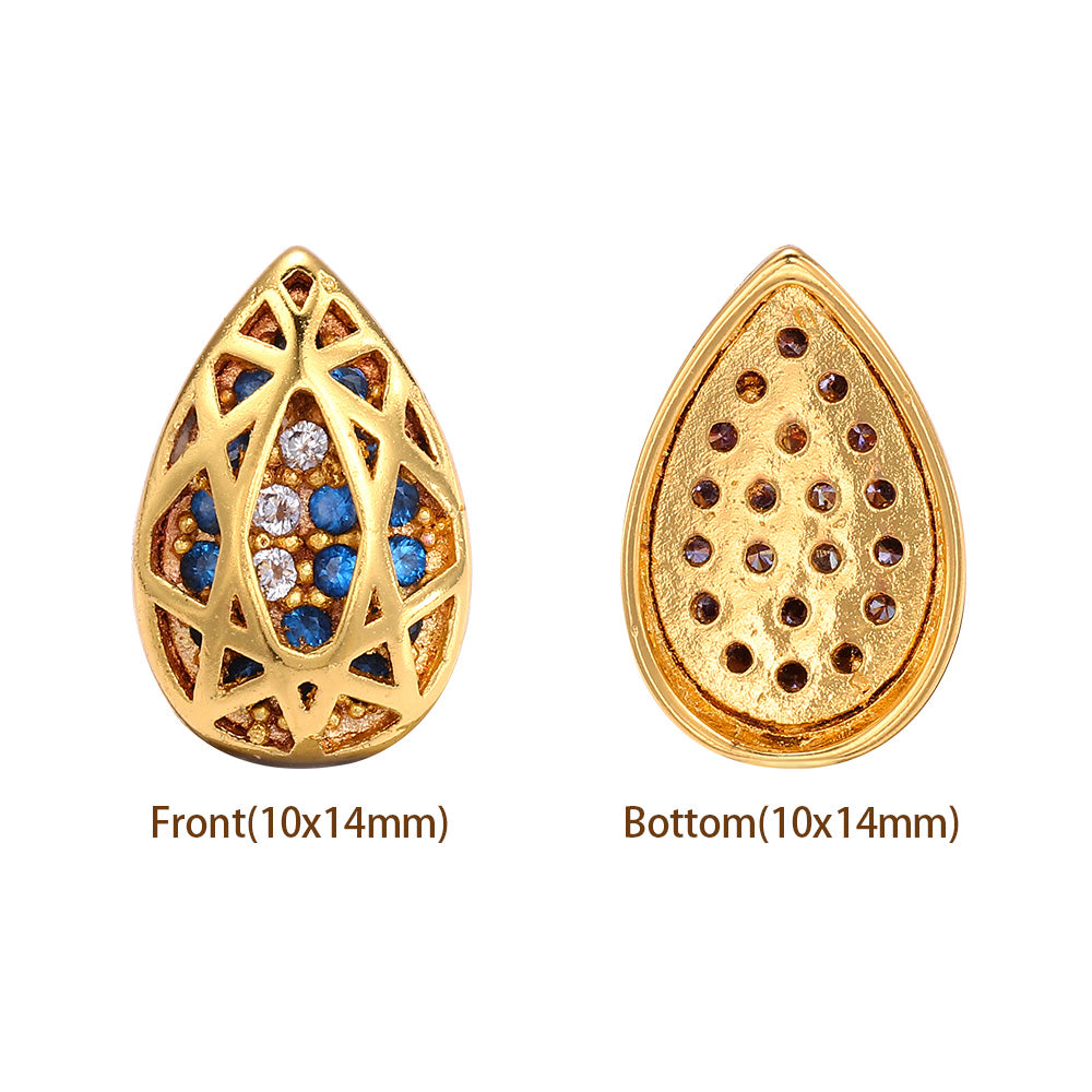 Drop Shape Golden Plated High-Quality Sew-on Alloy Charms Inlaid Cubic Zirconia