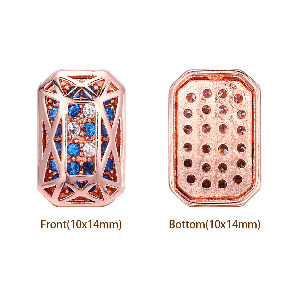 Octagon Shape Rose Gold Plated High-Quality Sew-on Alloy Charms Inlaid Cubic Zirconia