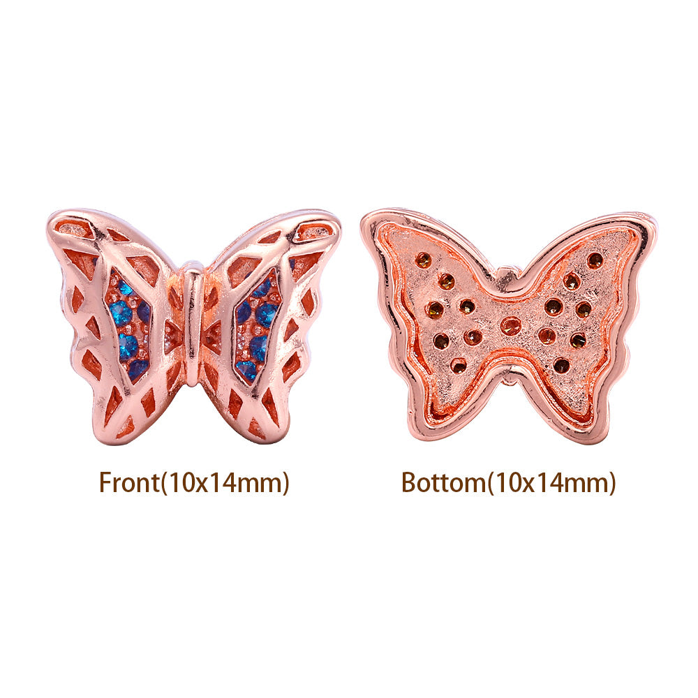 Butterfly Shape Rose Gold plated High-Quality Sew-on Alloy Charms Inlaid Cubic Zirconia