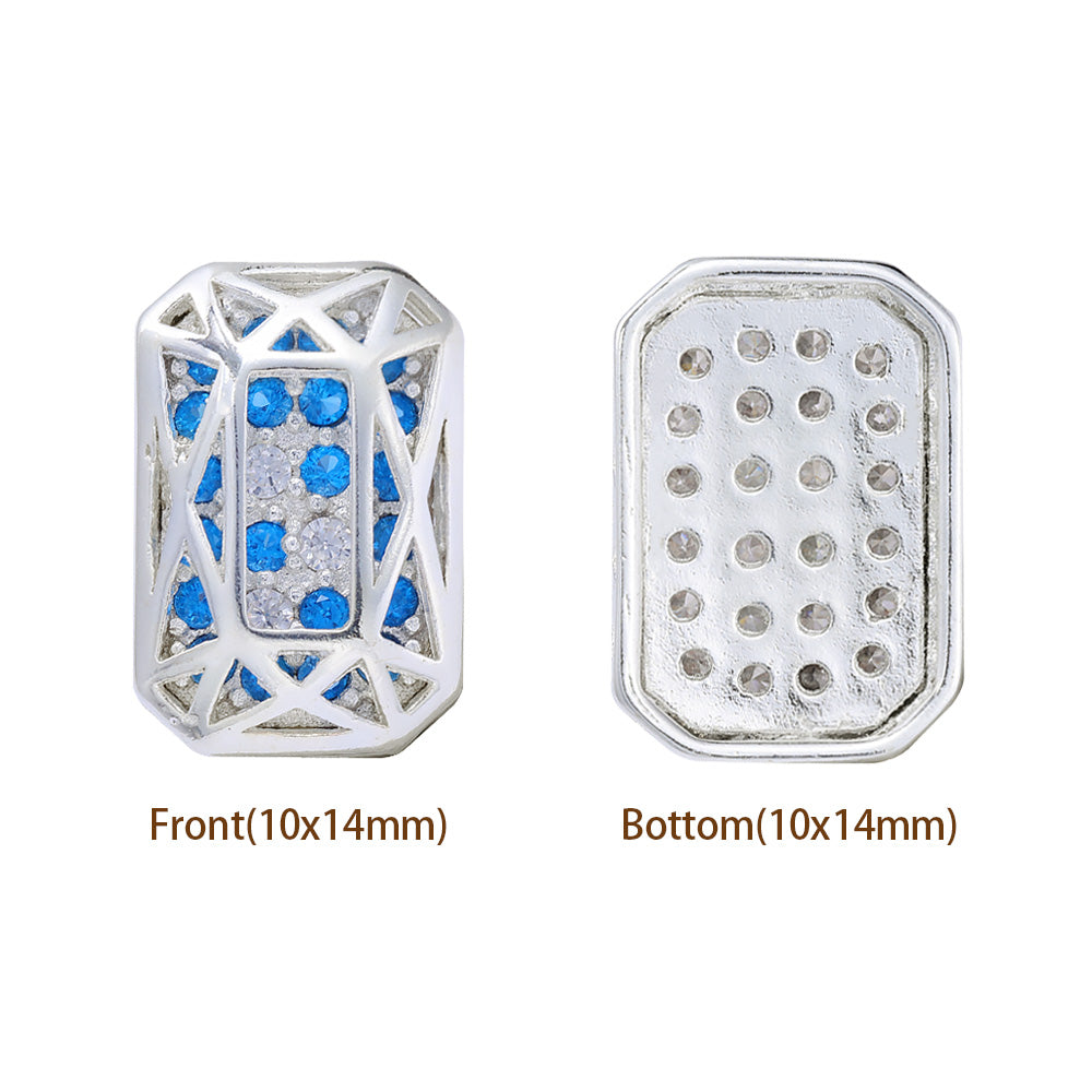 Octagon Shape Silver Plated High-Quality Sew-on Alloy Charms Inlaid Cubic Zirconia