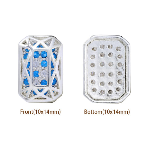 Octagon Shape Silver Plated High-Quality Sew-on Alloy Charms Inlaid Cubic Zirconia