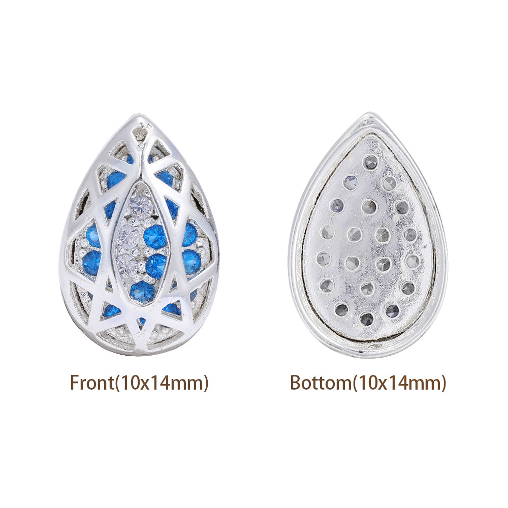 Drop Shape Silver Plated High-Quality Sew-on Alloy Charms Inlaid Cubic Zirconia WholesaleRhinestone