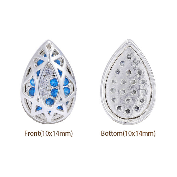 Drop Shape Silver Plated High-Quality Sew-on Alloy Charms Inlaid Cubic Zirconia WholesaleRhinestone