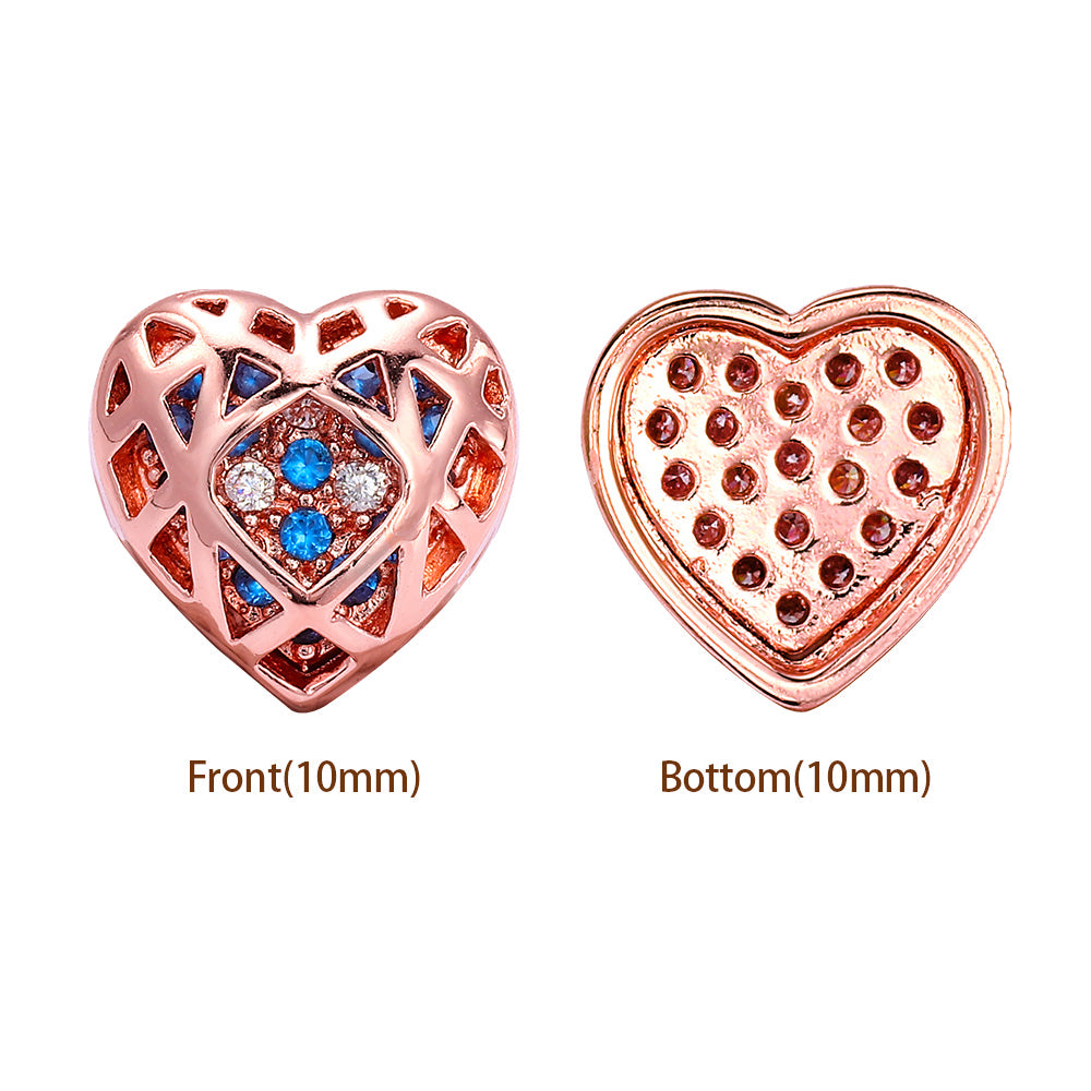 Forma de corazón de corazón rosa chapado en alta calidad encantos de aleación de costura con incrustaciones de circonía cúbica